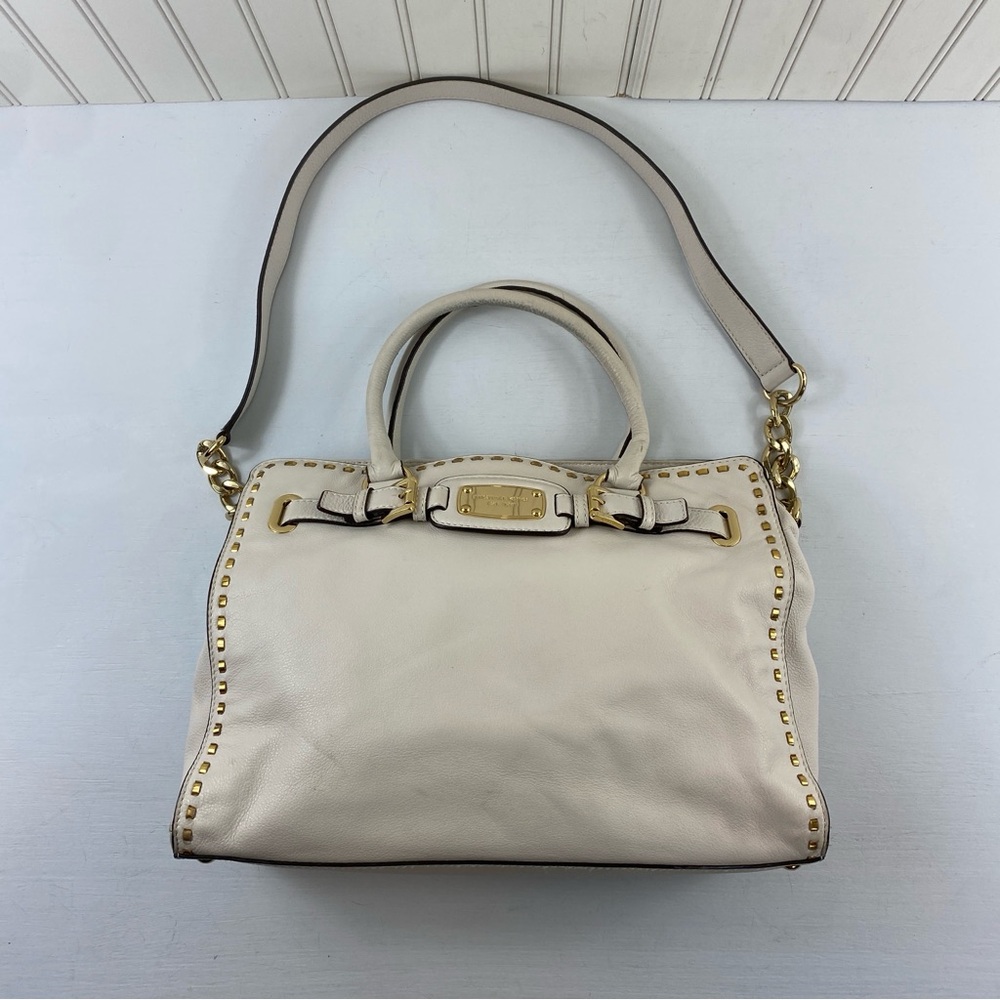 Michael Kors Rock & Roll Hamilton Pebbled‎ Leather Crossbody Large Satchel Cream